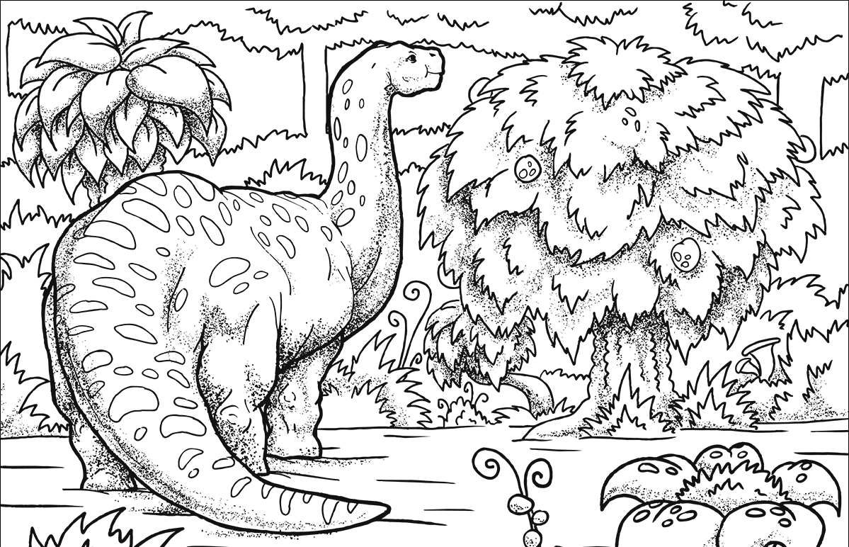 Kolorowanka dinozaur Brontozaur ogląda drzewo